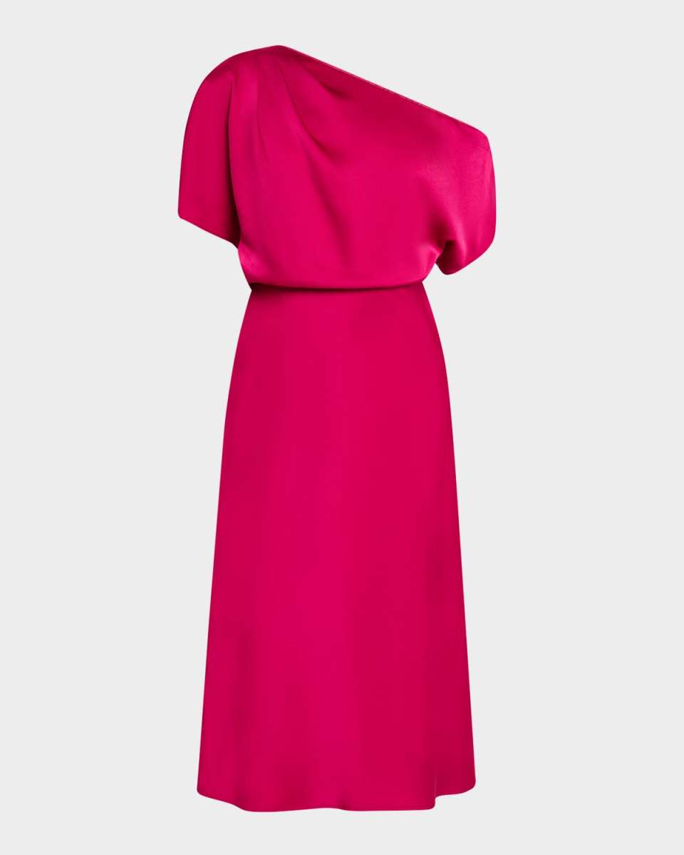 One-Shoulder Crepe Back Satin Midi Dress
